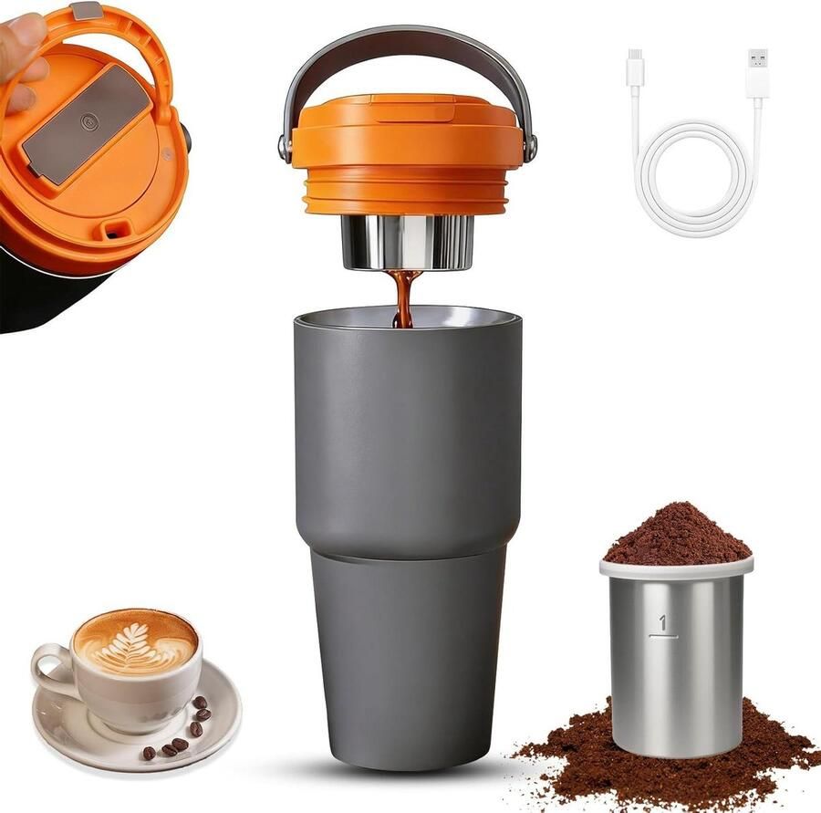 Draagbare Koffiemachine Espressomachine Reis Koffie Zetten 3-in-1 Ontwerp 900 ml Grijs