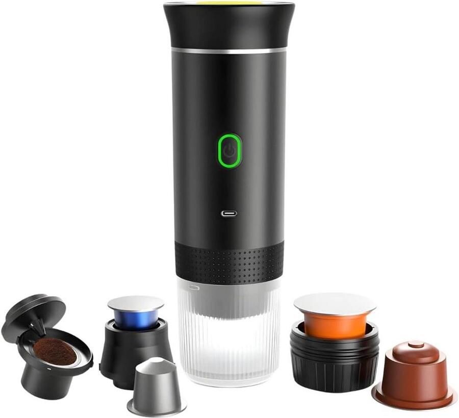 Draagbare Koffiemachine Mini Espresso Maker Koffie Zetten Onderweg 3-in-1 Compatibel 60 ml Zwart