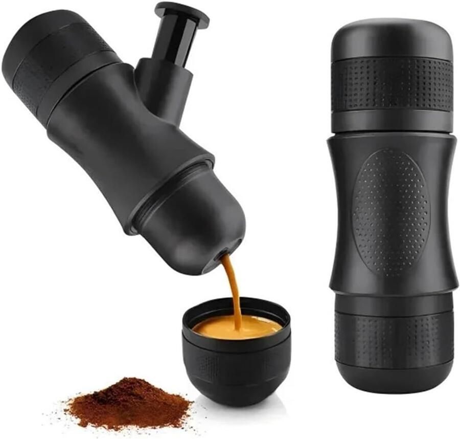 Draagbare Koffiemachine Mini Espresso Maker Thuis en Reizen Handmatige Knijp Extractie 23 cm Hoog Zwart