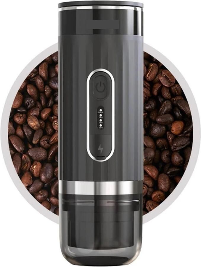 Draagbare Koffiemachine Reis Koffiezetter Onderweg Koffie Draadloos Verwarmend 7500 mAh Batterij Zwart