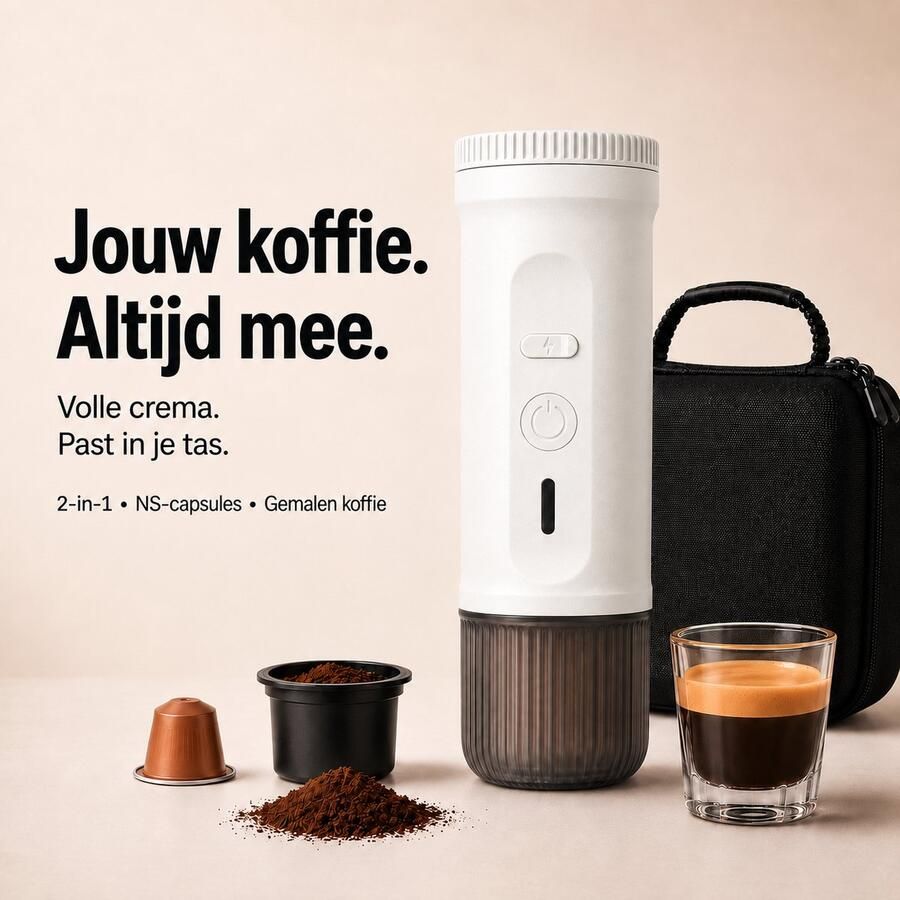 Torngat NomadBrew Go Draagbare Koffiemachine – Zelfverwarmende Espressomachine 20 Bar – Koffiezetapparaat voor Onderweg Auto Camping & Camper – NS-Capsules Gemalen Koffie – 7500mAh – Warme Koffie Zonder Waterkoker – Wit – Reis Koffieapparaat