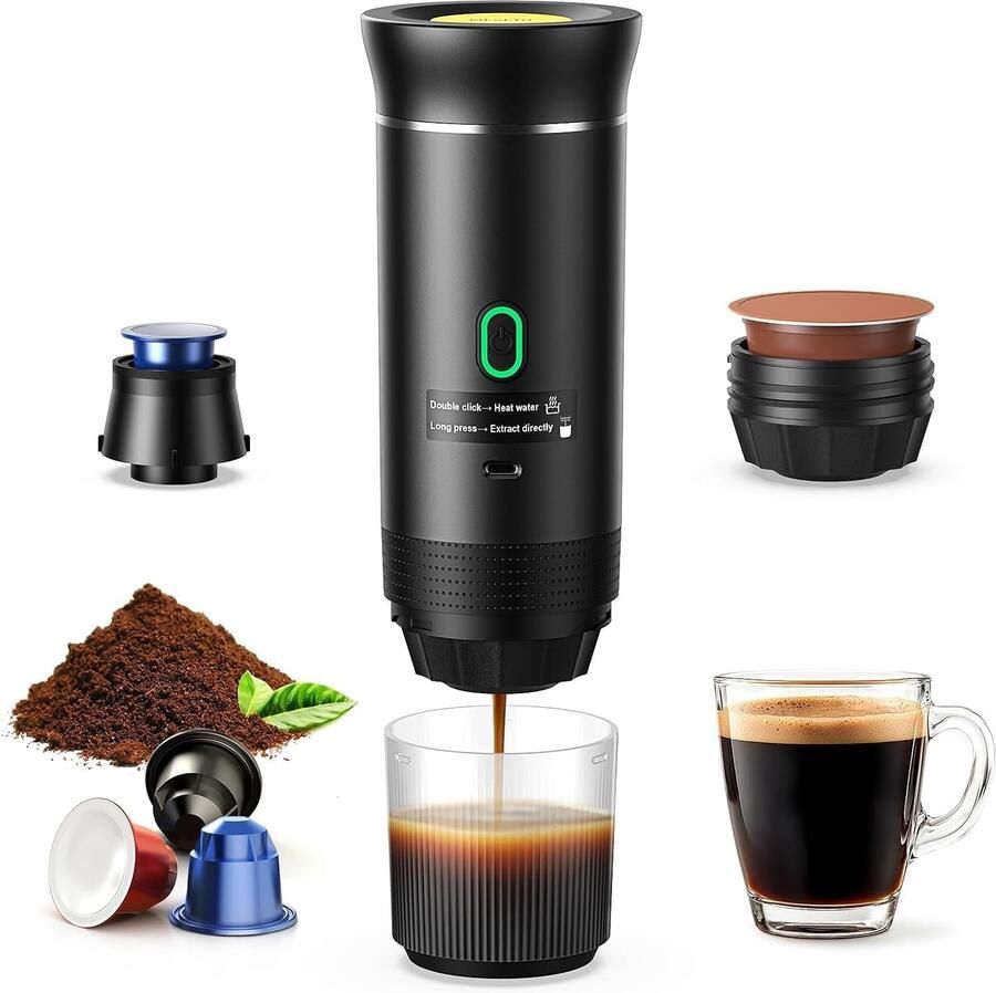 Draagbare Koffiemaker 12 V Auto Espressomachine USB Compatibel Capsules Gemalen Koffie Zwart Compact Voor Reizen En Auto