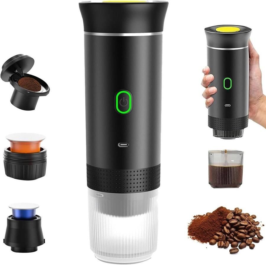 Draagbare Koffiemaker Espresso Machine Reizen Kamperen 3-in-1 Bereiding 12V Zwart