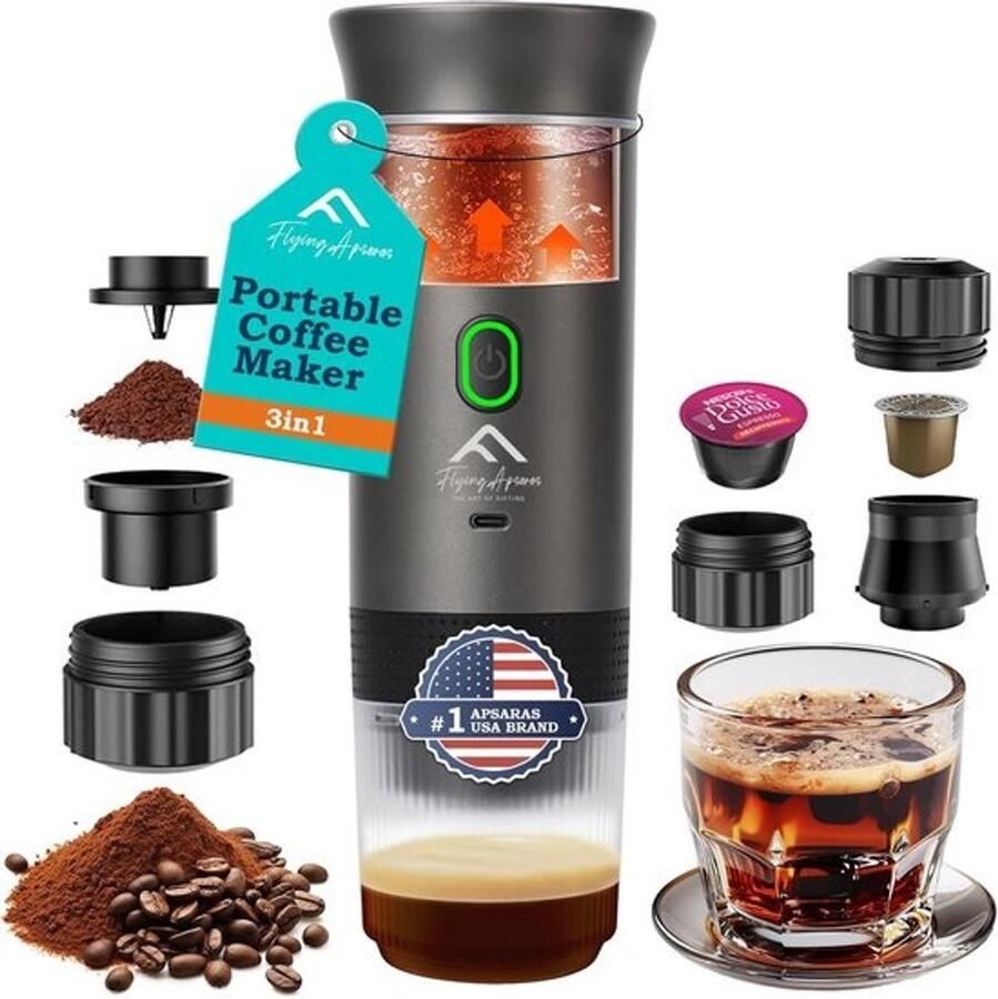 Draagbare Koffiemaker Mini Espresso Machine Reizen en Onderweg 3-in-1 Systeem 0.6 kg Grijs
