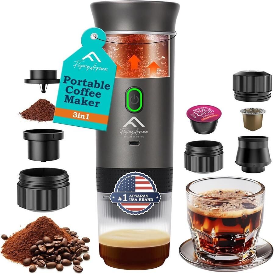 Draagbare Koffiemaker Mini Espresso Machine Reizen en Onderweg 3-in-1 Systeem 0.6 kg Grijs