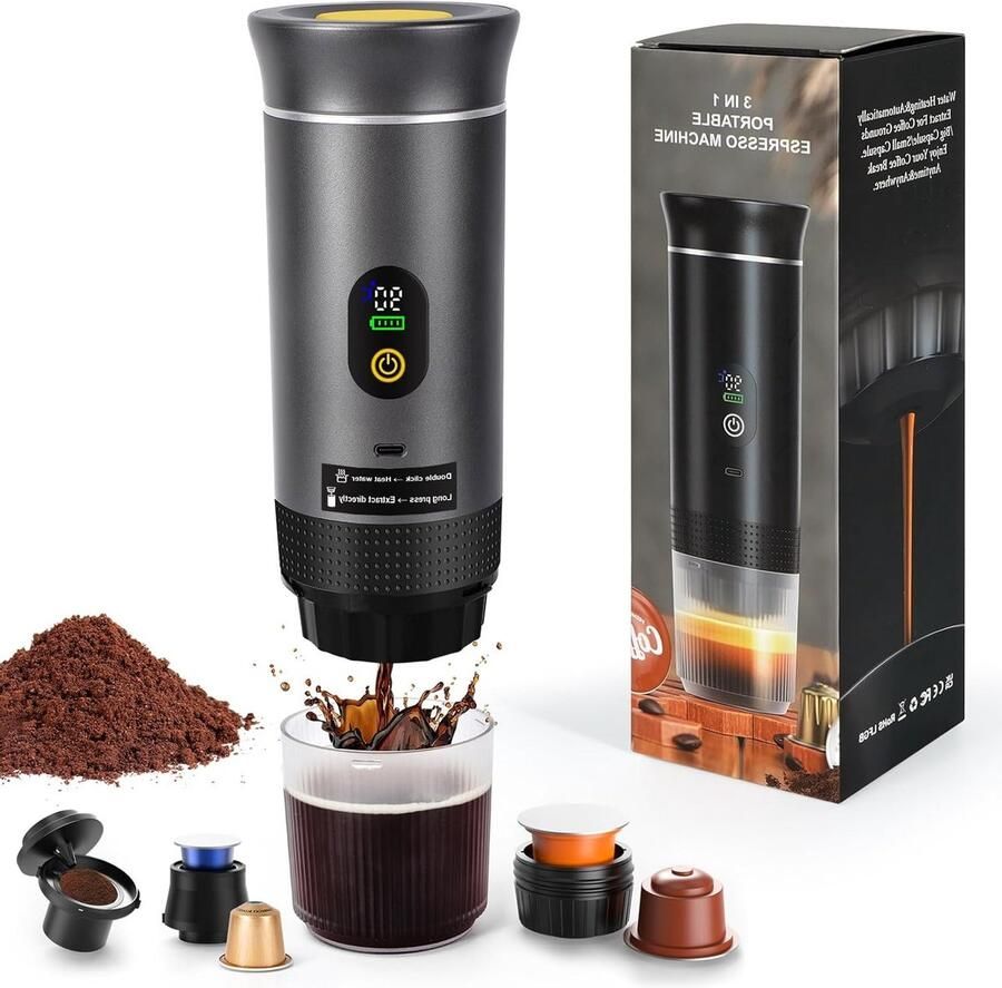 Draagbare Koffiemaker voor Camping en Reizen Mini Espresso Machine Geschikt voor Koffiecapsules en Koffiepoeder Snelle Verhitting en Compact Ontwerp