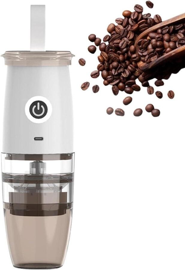 Draagbare Koffiemolen Elektrisch Handmatig Verse Koffie Instelbare Maalgraad Transparant Reservoir Zilver