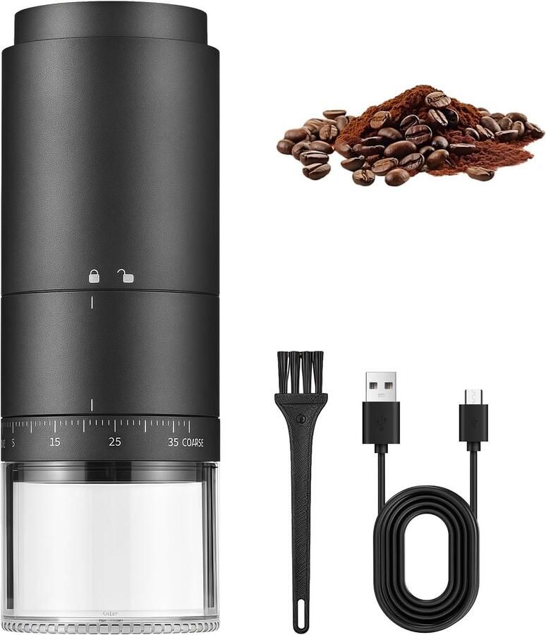 Draagbare koffiemolen – elektrische koffiemolen met 38 instelbare maalniveaus – digitaal vermogensdisplay – oplaadbaar – elektrische espressomolen voor bonen en kruiden