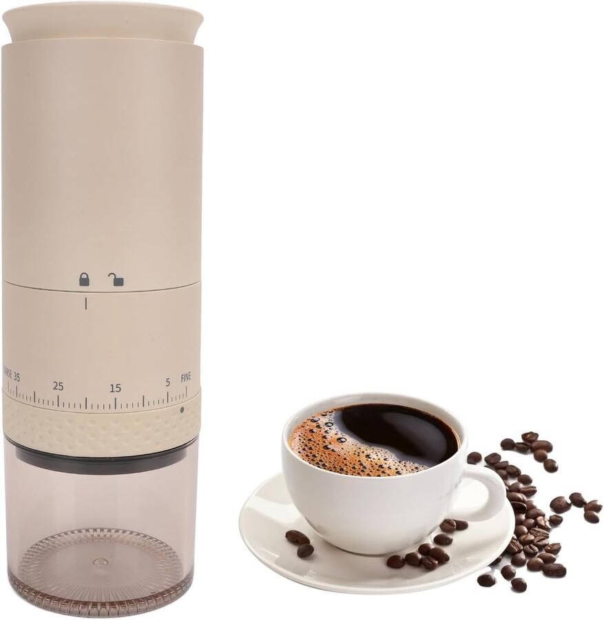 Draagbare Koffiemolen Elektrische Molen Verse Koffie Verstelbare Maalgraad 110 Ml Capaciteit Beige