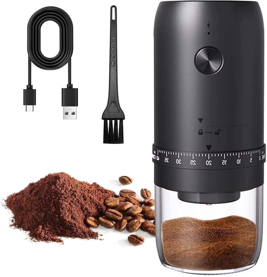 Draagbare Koffiemolen met USB Oplaadfunctie Keramische Conische Maalschijven en Meerdere Instellingen voor Thuis Kantoor en Reizen