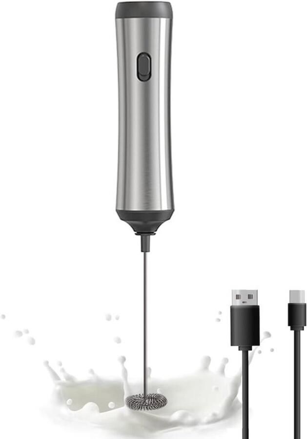 Draagbare Koffieopschuimer Handmatige Melkopschuimer Romig Schuim Bereiden USB-Oplaadbaar 400 Milliliter Zilver