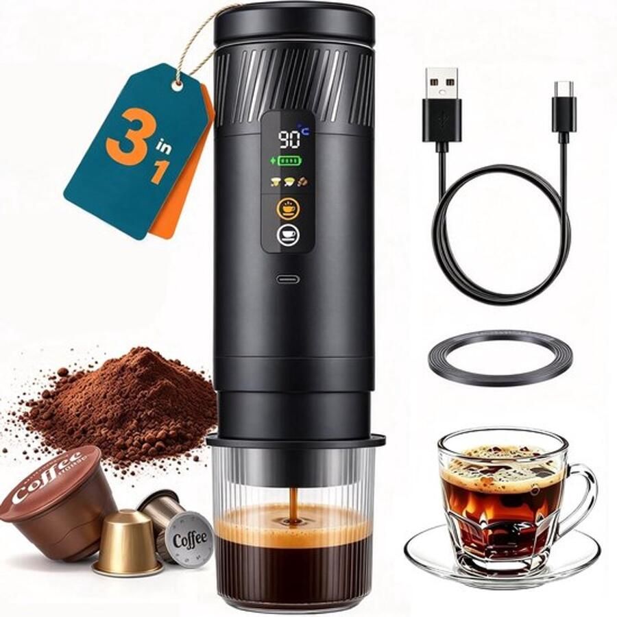 Draagbare Koffiezetapparaat voor Cups – 20 Bar 3-in-1 Multicasules Koffiemachine voor Cups & Gemalen Koffie – USB Oplaadbaar – Ideaal voor Reizen Camping Kantoor & Onderweg