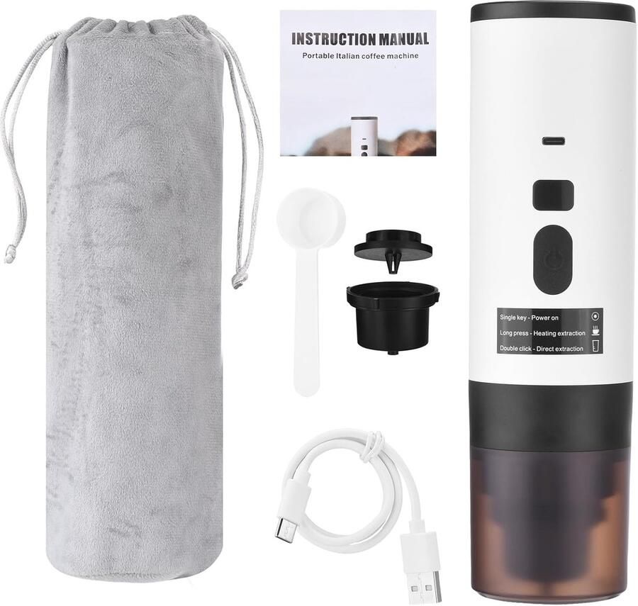 Draagbare Koffiezetter Compact Reisapparaat Koffie Maken Hogedruk Extractie 27x8x8 cm Zwart