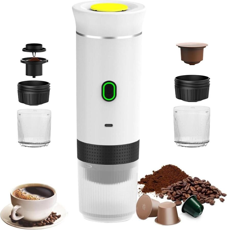 Draagbare Koffiezetter Espresso Machine Koffie Maken 3-in-1 Systeem 9 x 9 x 27 cm Wit