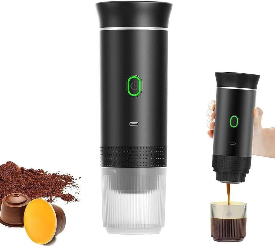 Draagbare Koffiezetter Espresso Machine Reizen en Onderweg 3-in-1 Capsule Compatibel USB Oplaadbaar Zwart