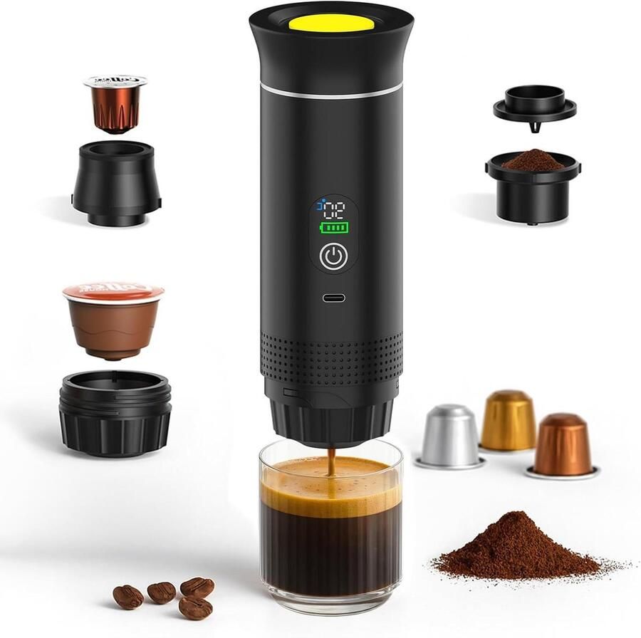 Draagbare Koffiezetter Reis Espresso Machine Koffie Onderweg Zelfverwarmend Systeem 83.5 x 83.5 x 251 mm Zwart