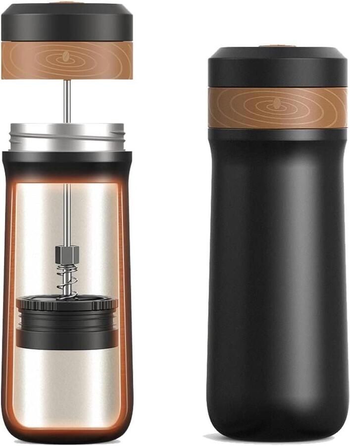 Draagbare Koffiezetter Franse Pers Koffie Zetten Uniek Filtersysteem 355 ml Zwart