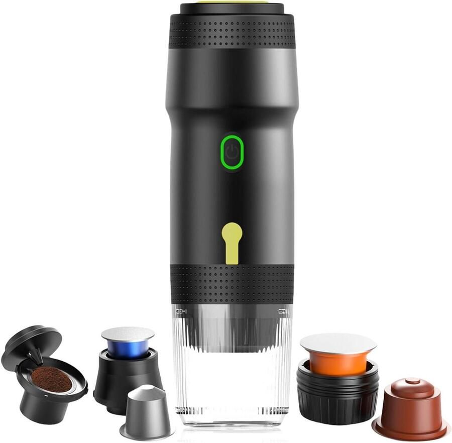 Draagbare Espressomachine Mini Koffiezetapparaat Koffie Maken Onderweg 3-in-1 Systeem 7.5 x 7.5 x 24.5 cm Zwart