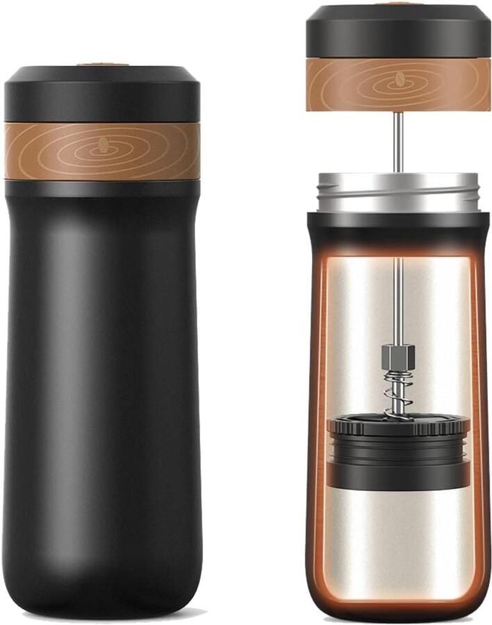 Draagbare Koffiezetter Franse Pers Koffie Zetten Uniek Filtersysteem 355 ml Zwart