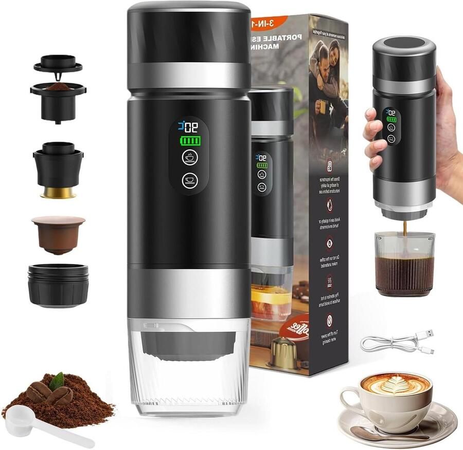 Draagbare Koffiezetter Reis Espresso Machine Onderweg Koffie Maken 3-in-1 Compatibel 80 ml Zwart