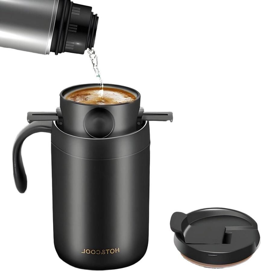 Draagbare Koffiezetter Reis Koffiebeker Onderweg Koffie Maken Geurvrij Brouwproces 12 Uur Koud Zilver