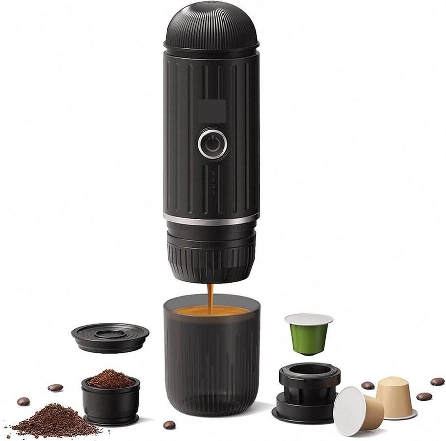 Draagbare Koffiezetter Reis Koffiezetapparaat Onderweg Koffie Maken Verwarmende Functie 100 ml Zwart