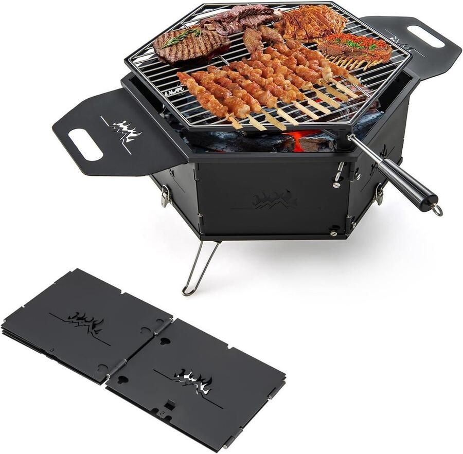 Draagbare Kolen Grill Buiten Koken Kamperen en Tuin 360 Graden Draaibaar