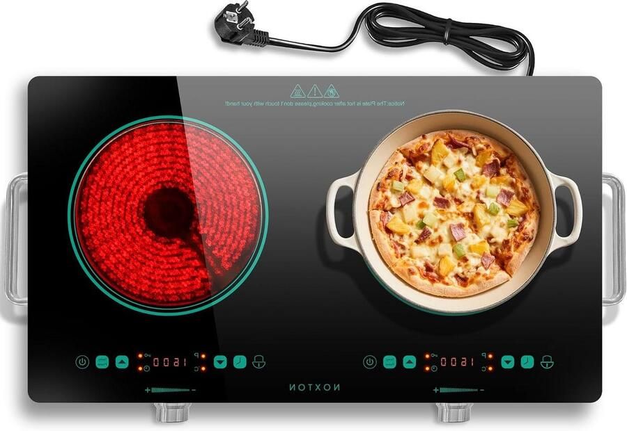 Draagbare kookplaat Elektrisch fornuis Flexibel koken 2 zones 52x29.5x8 cm Mintgroen