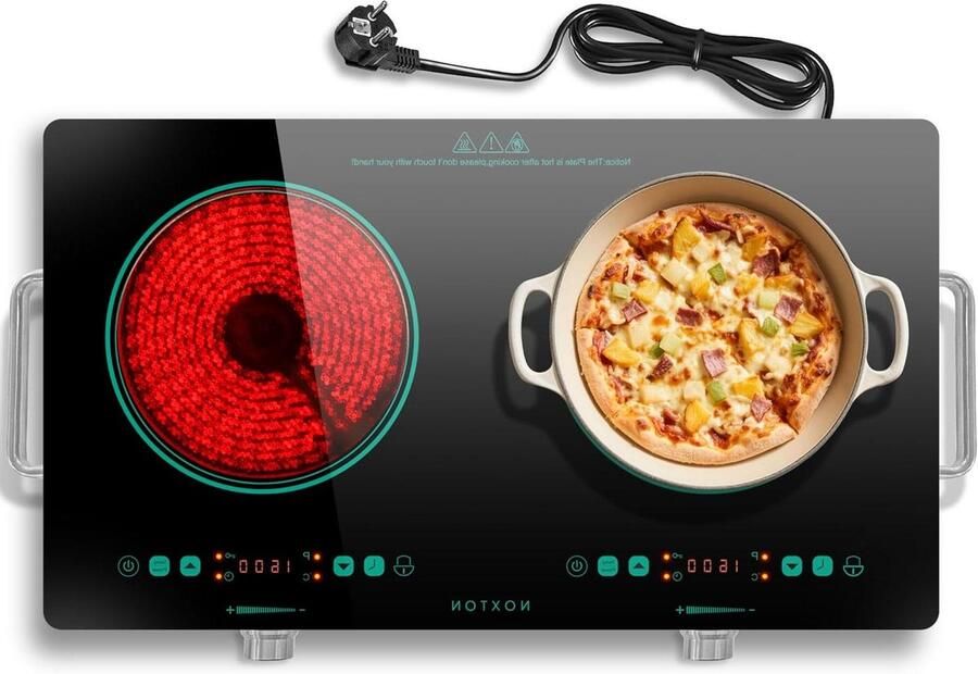 Draagbare kookplaat Elektrisch fornuis Snel koken 2 zones timer 52 x 29.5 cm Mintgroen
