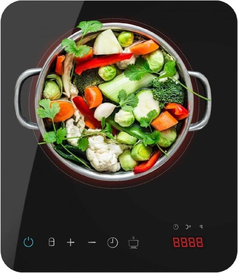 Draagbare Kookplaat Inductiekookplaat Snel Koken 10 Vermogensstanden 2000 Watt Zwart
