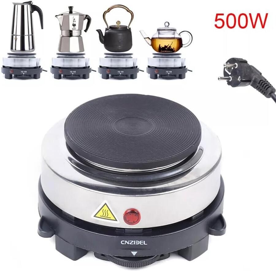 Draagbare Kookplaat Mini Oven Koffie Zetten 6 Temperatuurstanden 13 cm Zilver Zwart
