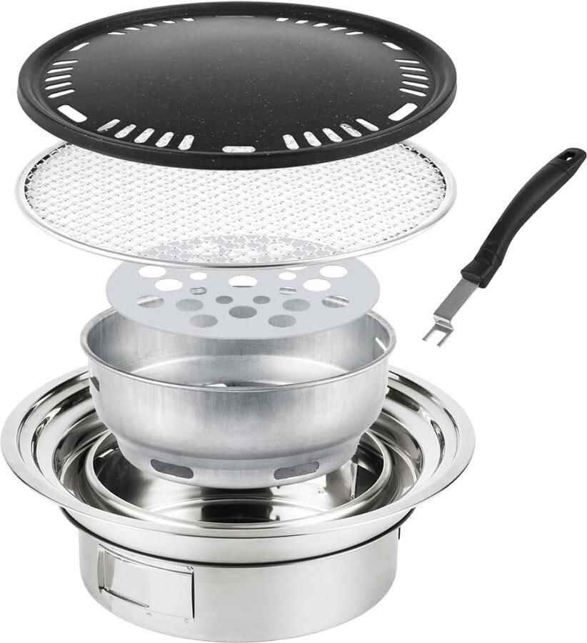 Draagbare Koolgrill Tafelgrill Outdoor Buiten Koken Roestvrij Staal 35 cm Zilver
