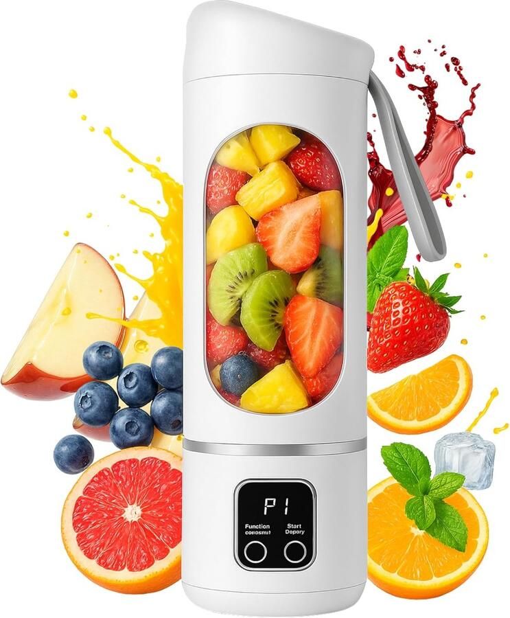 Draagbare krachtige blender voor het maken van smoothies en milkshakes. Een krachtige oplaadbare USB-blender met 12 messen een inhoud van 450 ml en een mini-sapcentrifuge perfect voor op kantoor op reis en in de sportschool – wit