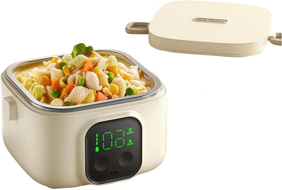 Draagbare Lunchbox Elektrische Voedselwarmer Lunch Opwarmen 7-Traps Timer 500ml Zilver