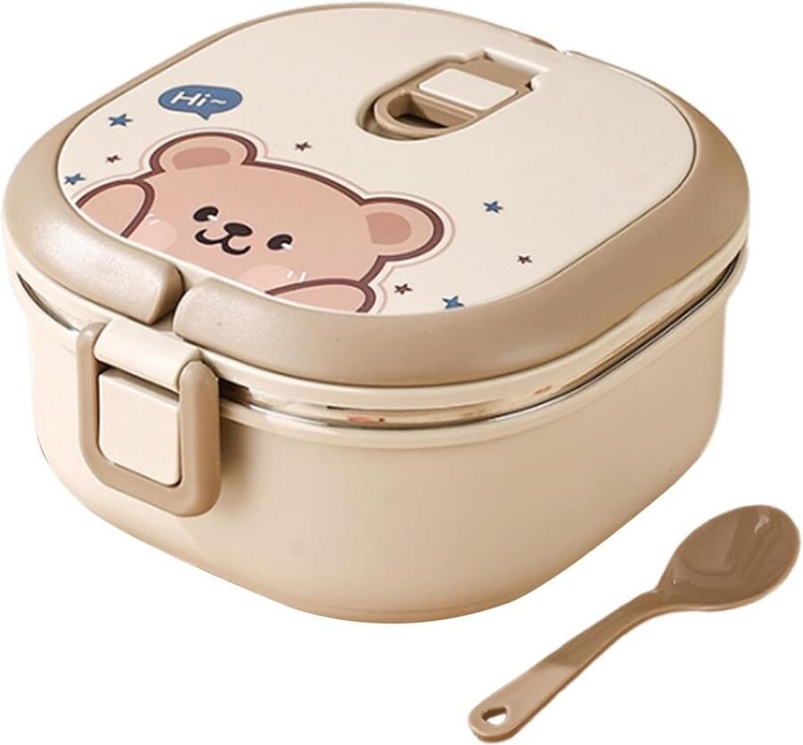 Draagbare Lunchbox Thermo Box Warme Lunch Dubbelwandige Isolatie 16.5x16.5x9.5 cm Kaki