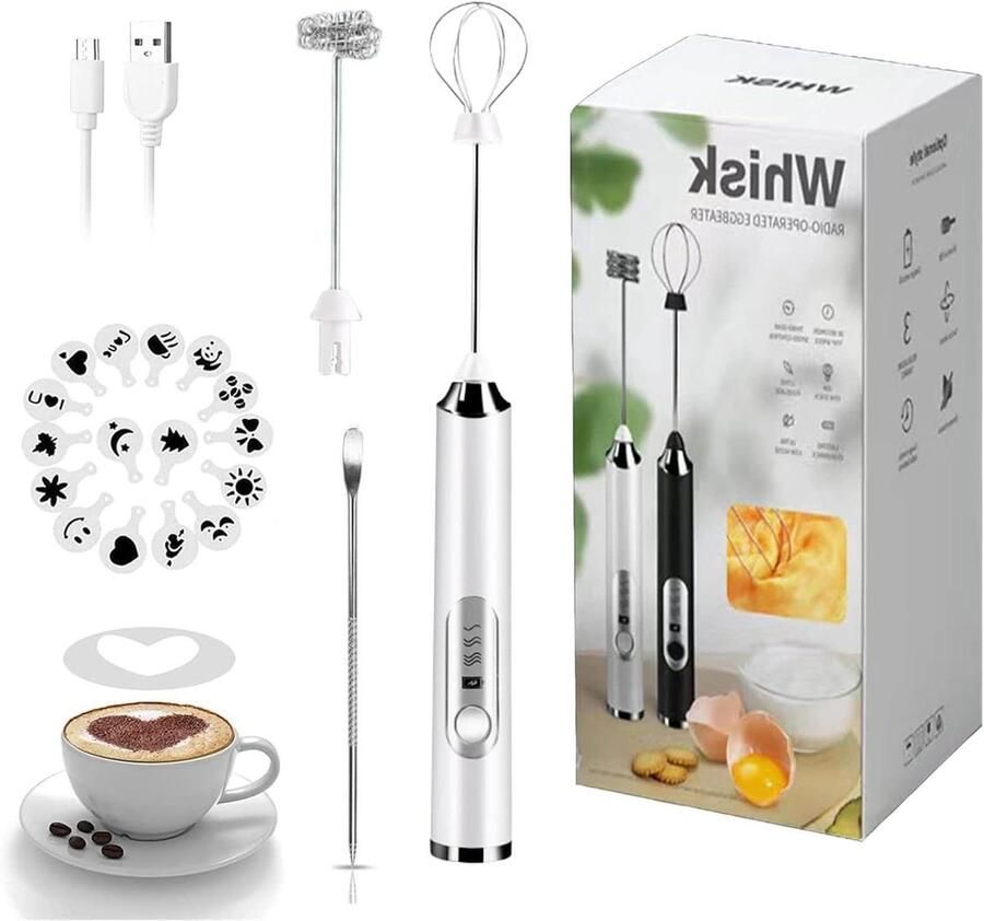 Draagbare Melkopschuimer Elektrische Schuimer Koffie Maken Oplaadbaar Met 3 Snelheden 1200mAh Batterij Wit