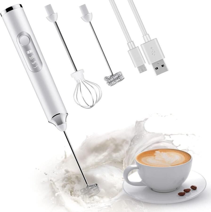 Draagbare melkopschuimer Koffie klopper Dranken bereiden 3 snelheden instelbaar 236 cm Wit