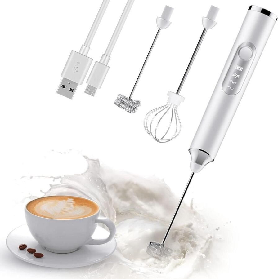 Draagbare Melkopschuimer Koffieklopper Mixer Dranken Bereiden 3 Instelbare Snelheden 236 cm Wit