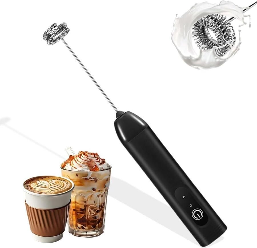 Draagbare melkopschuimer met dubbele garde oplaadbare USB-melkopschuimer met 3 snelheden mini-handmixer geschikt voor koffie latte cappuccino eieren kloppen (zwart)