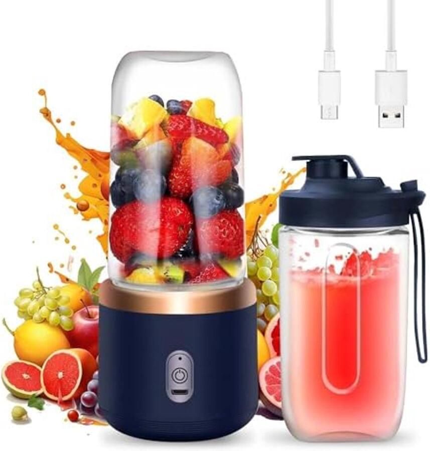 Draagbare Mini Blender 400ml USB Oplaadbaar 6 RVS Messen Smoothie Maker To Go Blauw