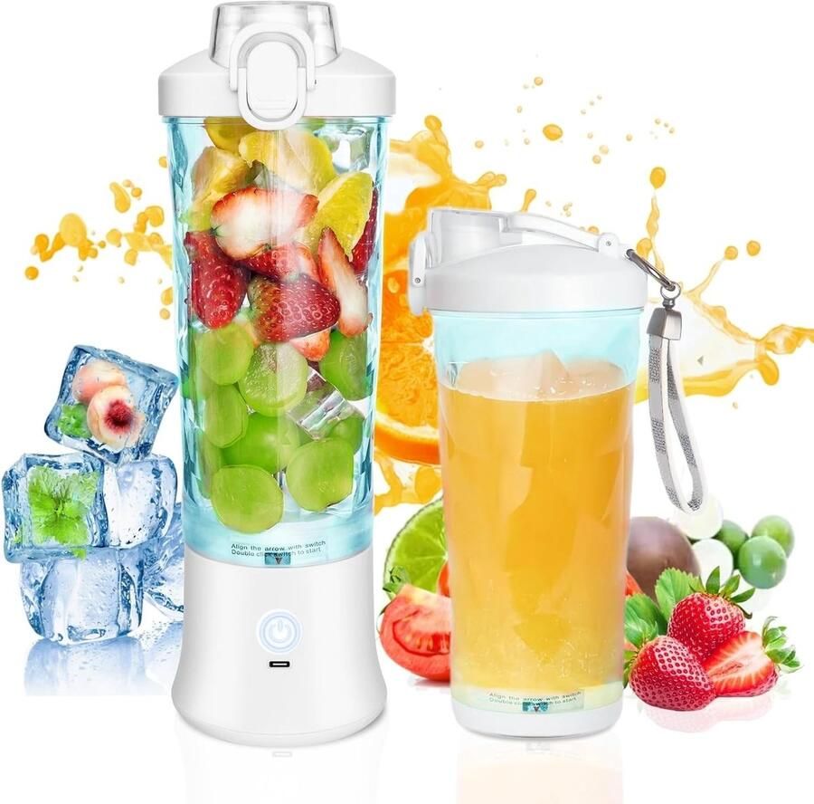 Draagbare Mini Blender 600ml USB Oplaadbare Smoothie Maker met Deksel en 6 Messen Perfect voor Sport en Buitenactiviteiten BPA-vrij en Draadloos
