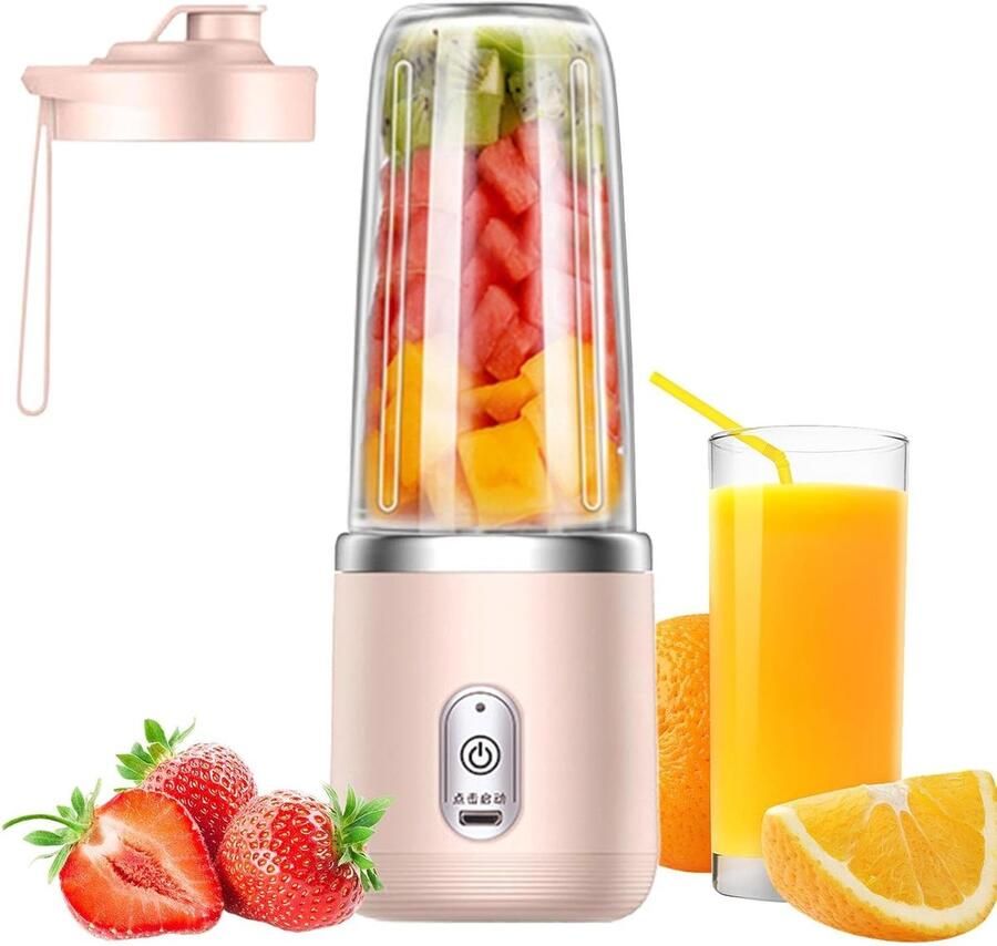 Draagbare Mini Blender Elektrische Sapcentrifuge Snelle Smoothies Maken Draadloos Oplaadbaar 10 cm Hoog Roze