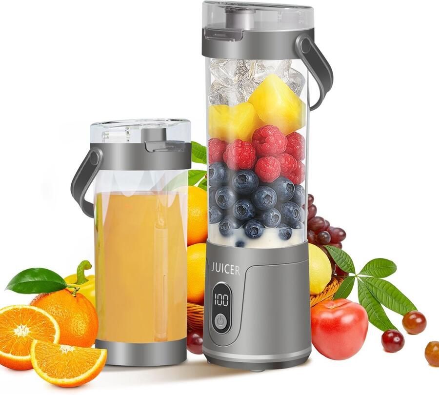 Draagbare mini-blender voor het maken van smoothies 600 ml inhoud 12 messen USB-oplaadbare kleine sapcentrifuge – Grijs