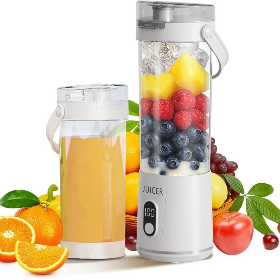 Draagbare mini-blender voor het maken van smoothies 600 ml inhoud 12 messen USB-oplaadbare mini-sapcentrifuge – wit