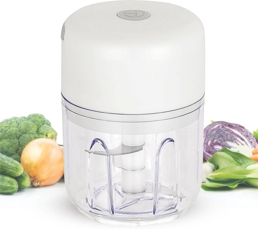 Draagbare mini-elektrische vleesmolen draadloze groentemolen USB-oplaadbaar waterdicht kan knoflook ijsblokjes en specerijen vermalen 250 ml (wit)