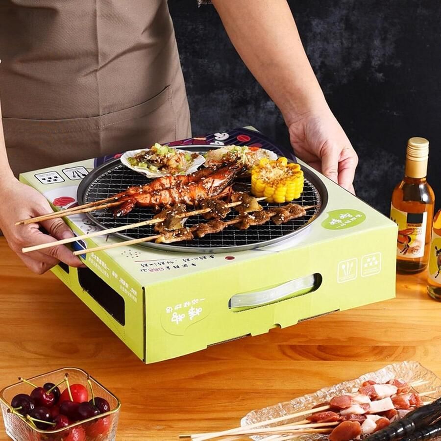 Draagbare Mini Grill Wegwerp Barbecue Buiten Koken Snelle Ontsteking 28 cm Zwart
