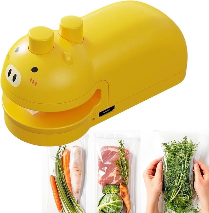 Draagbare mini magnetische thermische zakjessluiting handmatige sealer met speels design compacte zakdichter voor keukenopslag snacksverpakking en op reis（geel）