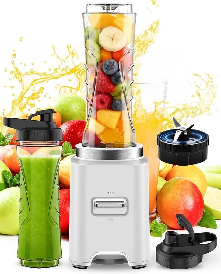 Draagbare Mini Mixer 500W voor Smoothies en IJswater Inclusief 2x 600ml BPA-vrije Flessen