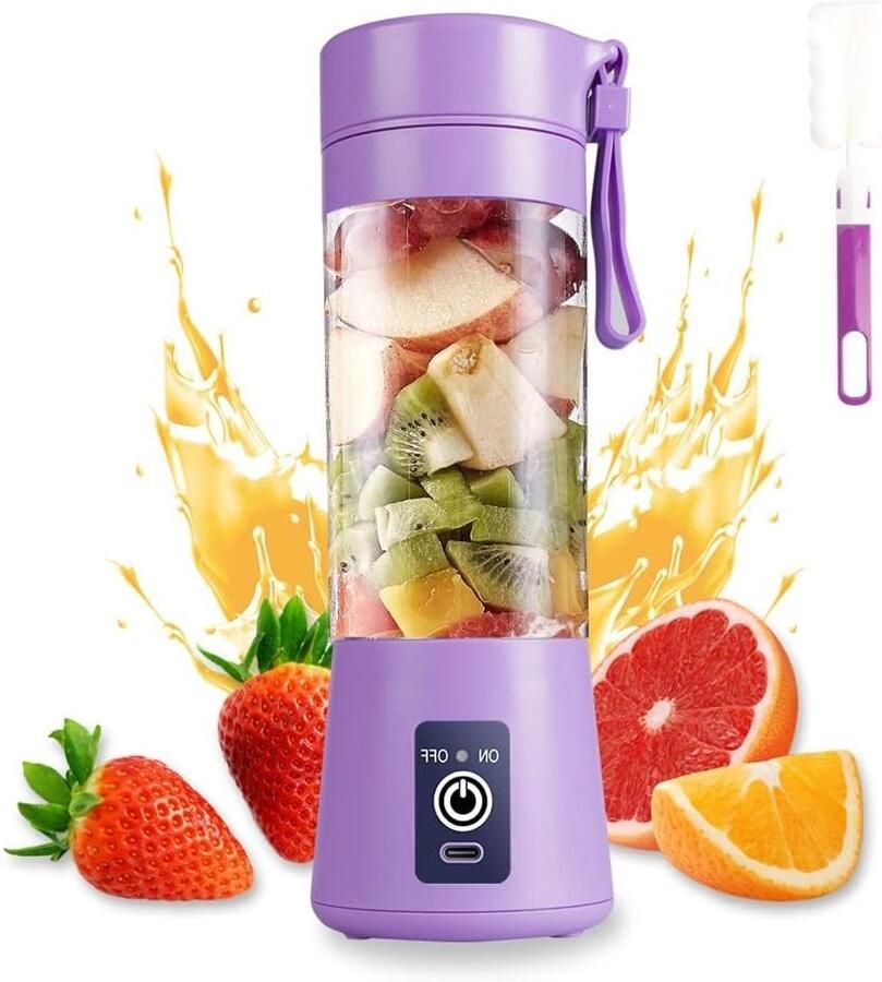 Elektrische sapcentrifugebeker Mini blender Smoothie maker Sapbeker Elektrische USB-sapcentrifuge Geschikt voor het maken van smoothies blenders en sappen 380 ml ontwerp met zes messen perfect voor het mixen (lichtpaars)