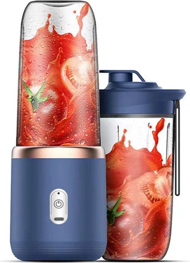 Draagbare mini-sapcentrifuge snelle blender oplaadbaar via USB dubbele beker blauw